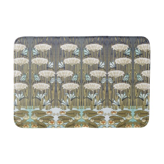 Vintage Sage Green Dragonfly & Lily Art バスマット (正面)