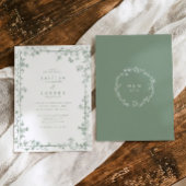 Vintage Sage Green French Floral Toile Wedding 招待状