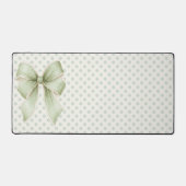 Vintage Sage Green Polkadot Ribbon  デスクマット (正面)