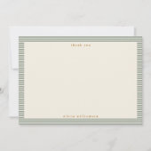 Vintage Sage Green Stripes Personalized Name サンキューカード (正面)