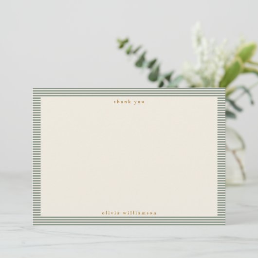 Vintage Sage Green Stripes Personalized Name サンキューカード (スタンド正面)