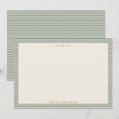 Vintage Sage Green Stripes Personalized Name サンキューカード (正面/裏面)