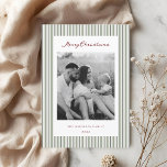 Vintage Sage Green Stripes Two Sided Family Photo シーズンカード<br><div class="desc">Vintage Classic two-sided family photo holiday cards featuring sage green stripes pattern with personalized family photo and holiday messages.</div>