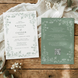 Vintage Sage Green Toile French Floral Wedding 招待状