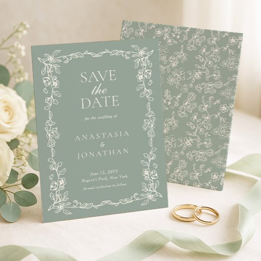 Vintage Sage Green Victorian Wedding セーブザデート