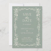 Vintage Sage Green Victorian Wedding セーブザデート (正面)