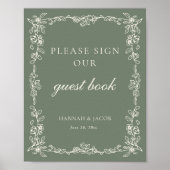 Vintage Sage Green Wedding Guestbook Sign ポスター (正面)