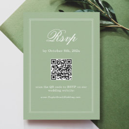 Vintage Sage Green Wedding RSVP Scan Qr Code エンクロージャーカード