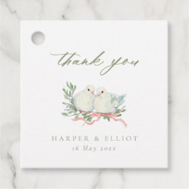 Vintage Sage & Pink Love Birds Thank You Wedding フェイバータグ