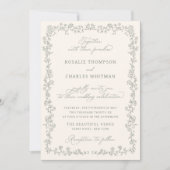 Vintage Sage Roses Frame Wedding  Invitation 招待状 (正面)