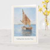 Vintage Sailboat Birthday Card • Coastal Nautical カード (黄色い花)