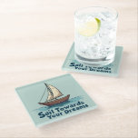 Vintage Sailboat Nautical Inspirational Quote ガラスコースター<br><div class="desc">Set sail toward your dreams with this beautifully illustrated vintage sailboat design, featuring warm wooden tones, billowing cream sails, and gentle ocean waves. The hand-drawn style gives this piece a timeless, maritime charm, perfect for lovers of adventure and the open sea. Below the boat, the phrase “Sail Towards Your Dreams”...</div>