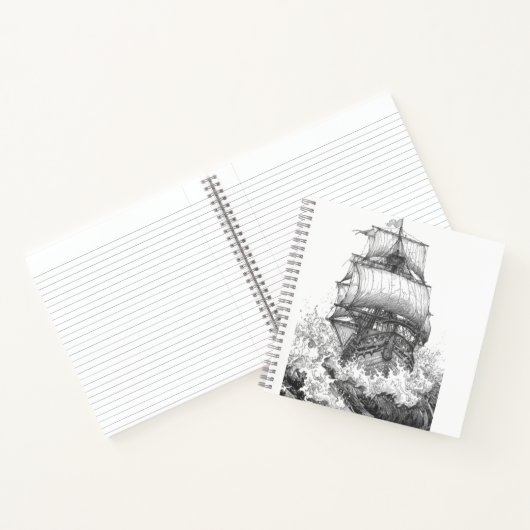 Vintage Sailboat Sketch Monochrome Notebook ノートブック (内部)