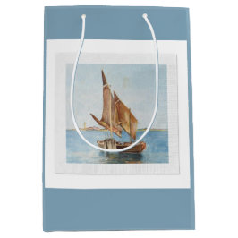 Vintage Sailboat Watercolor | Coastal Gift Bag ミディアムペーパーバッグ