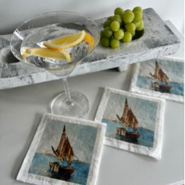 Vintage Sailboat Watercolor Coastal Water View スタンダードカクテルナプキン