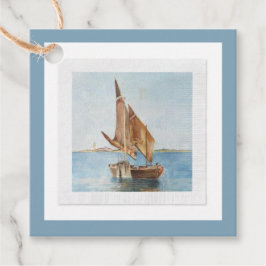 Vintage Sailboat Watercolor Coastal Water View フェイバータグ
