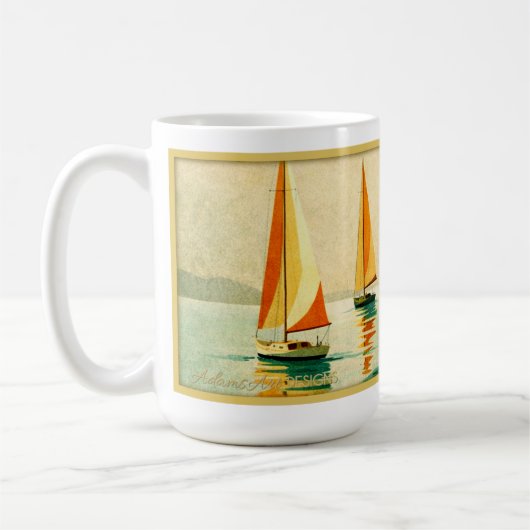 Vintage Sailboats at Sunset Coastal Art コーヒーマグカップ (左)