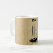 Vintage Sailing Ship and Map コーヒーマグカップ (正面左)