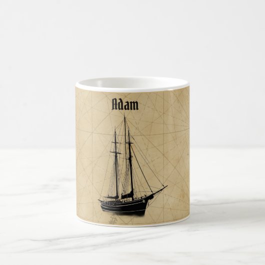 Vintage Sailing Ship and Map コーヒーマグカップ (中央)