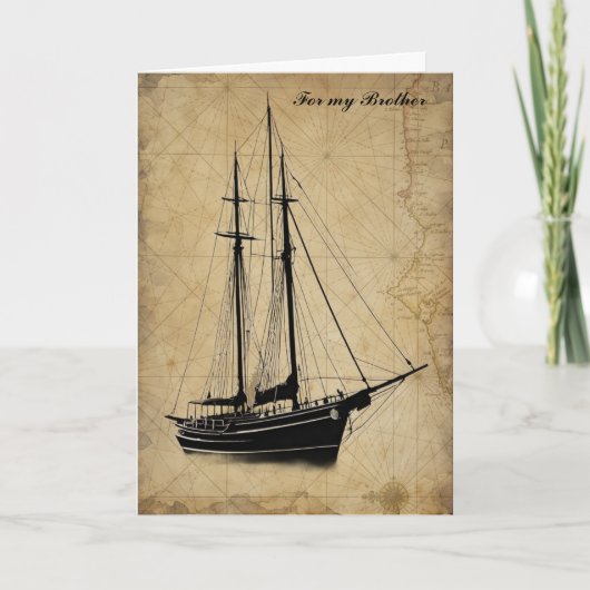 Vintage Sailing Ship and Map Birthday カード (正面)