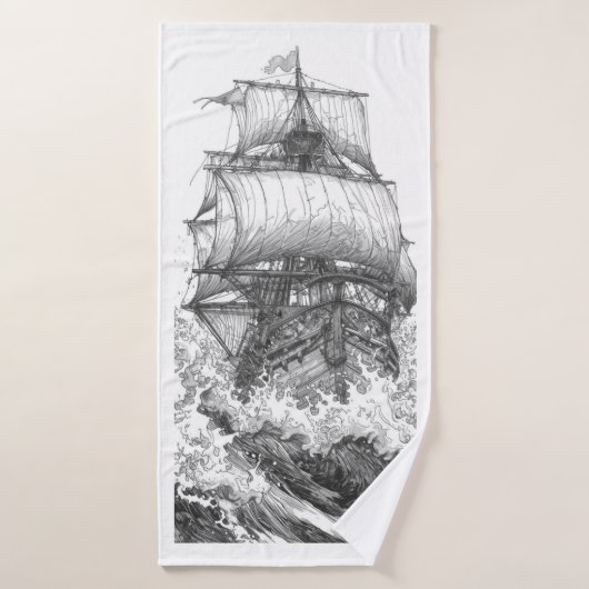 Vintage Sailing Ship: Antique Nautical Engraving バスタオル (バスタオル)