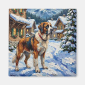 Vintage Saint Bernard Alpine Christmas Painting マグネット (正面)