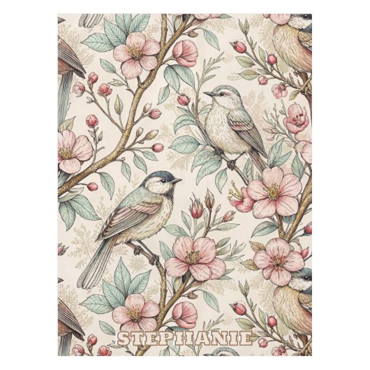 Vintage Sakura Cherry Blossom & Bird  Aesthetic 2 テーブルクロス (正面)