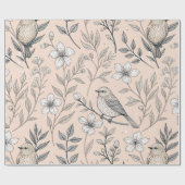 Vintage Sakura Cherry Blossom & Bird  Aesthetic 3 ラッピングペーパー (フラット)