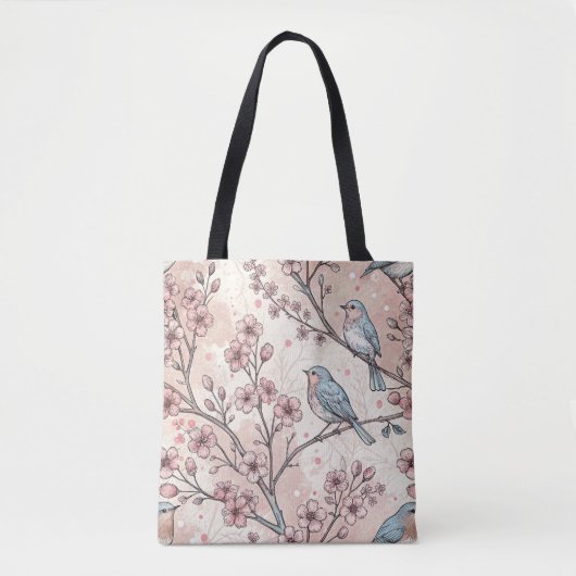 Vintage Sakura Cherry Blossom & Bird  Aesthetic 5 トートバッグ (正面)