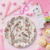 Vintage Sakura Cherry Blossom & Bird  Aesthetic 6 ペーパープレート (パーティー)