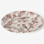 Vintage Sakura Cherry Blossom & Bird  Aesthetic 6 ペーパープレート (アングル)