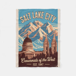 Vintage Salt Lake City Utah Retro Travel Poster  フリースブランケット