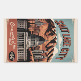 Vintage Salt Lake City Utah Retro Travel Poster  長方形シール