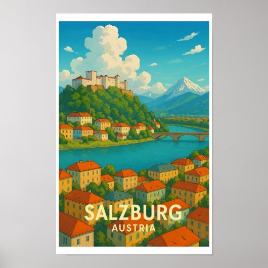 Vintage Salzburg Austria Travel Poster ポスター (正面)