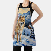 Vintage Samoyed in Alpine Christmas Landscape エプロン (インサイチュ)