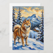 Vintage Samoyed in Alpine Christmas Landscape シーズンカード (正面/裏面)