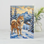 Vintage Samoyed in Alpine Christmas Landscape シーズンカード (スタンド正面)