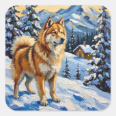 Vintage Samoyed in Alpine Christmas Landscape スクエアシール (正面)