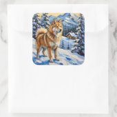 Vintage Samoyed in Alpine Christmas Landscape スクエアシール (バッグ)