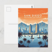 Vintage San Diego skyline with sailboats ポストカード (正面/裏面)