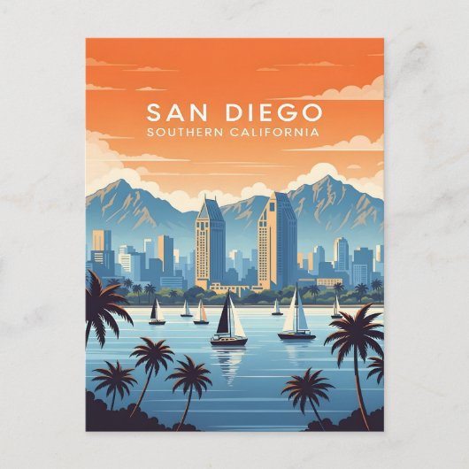 Vintage San Diego skyline with sailboats ポストカード (正面)