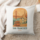 Vintage San Francisco Golden Gate Bridge Retro クッション (ブランケット)