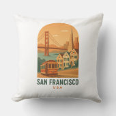 Vintage San Francisco Golden Gate Bridge Retro クッション (正面)