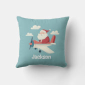 Vintage Santa Airplane Clouds Boy Custom Christmas クッション (裏面)