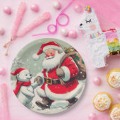 Vintage Santa and Bear Christmas Paper Plates ペーパープレート (パーティー)