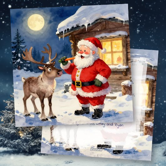 Vintage Santa and Reindeer Christmas Personalized シーズンカード