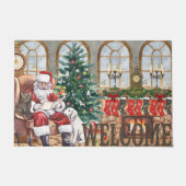 Vintage Santa by the Fireplace Christmas Rustic  ドアマット (正面)