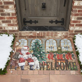 Vintage Santa by the Fireplace Christmas Rustic  ドアマット