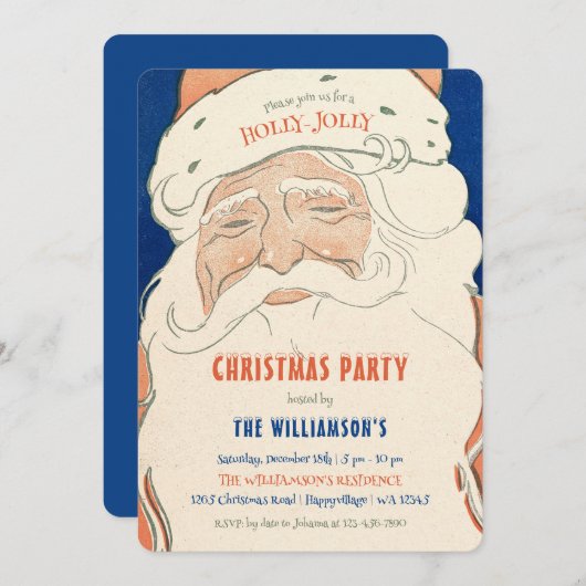 Vintage Santa Christmas Party Invitation 招待状 (正面/裏面)