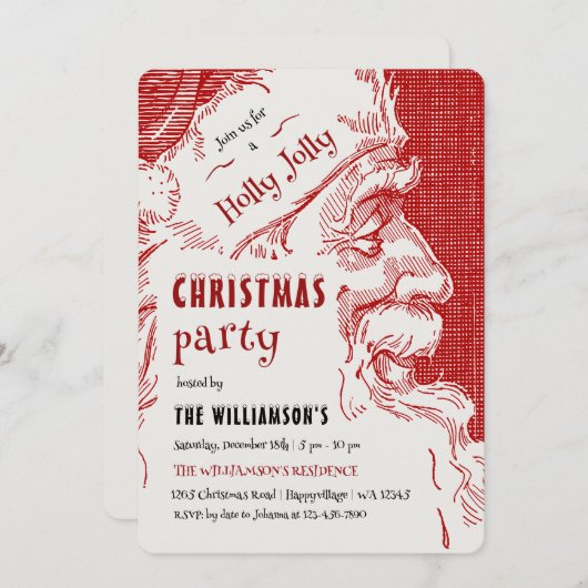 Vintage Santa Christmas Party Invitation 招待状 (正面/裏面)